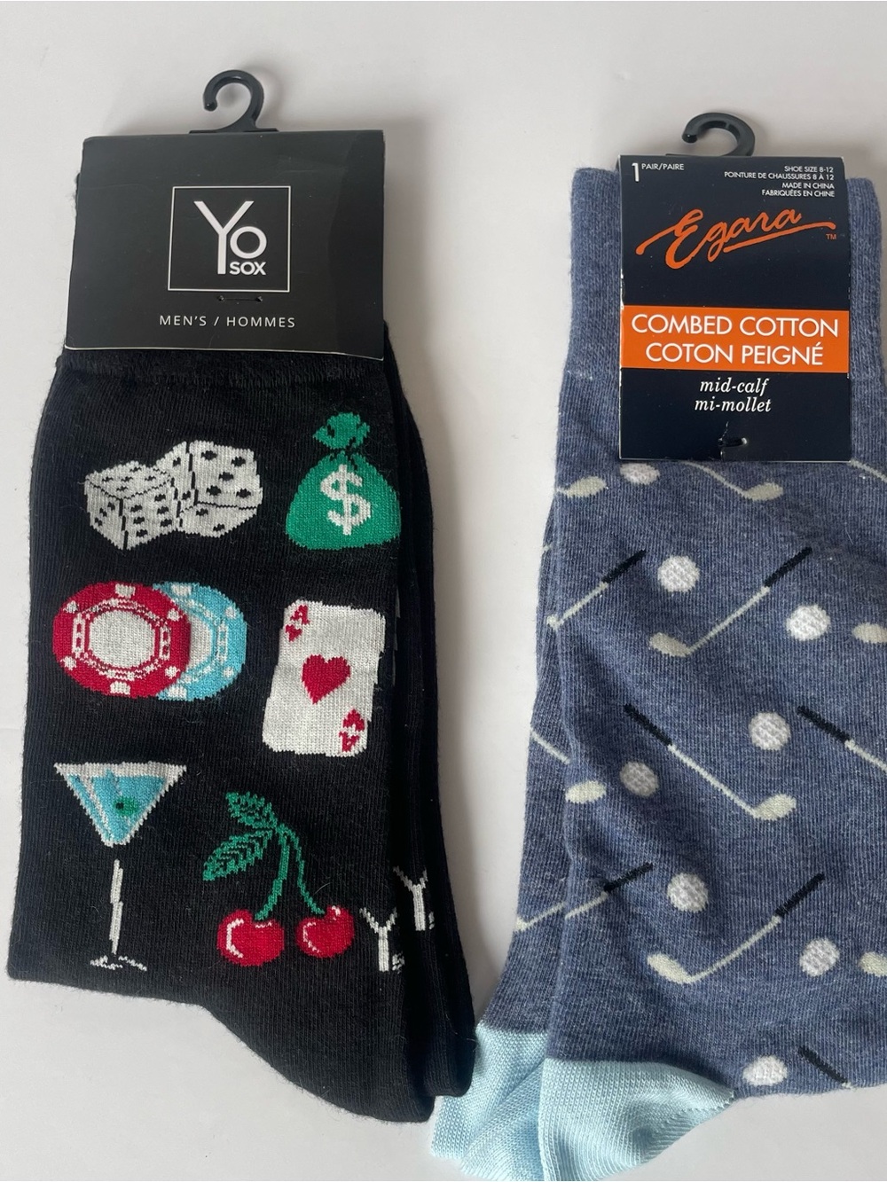 Men's Novelty Sock Bundle Lot 2 Pairs Yo Sox Casino Gambling Egara Golf Crew - Picture 1 of 6